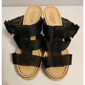 *Modified*Coach Maryanne Wedge Heel 6.5 Logo Platform Espadrille Buckle Strappy